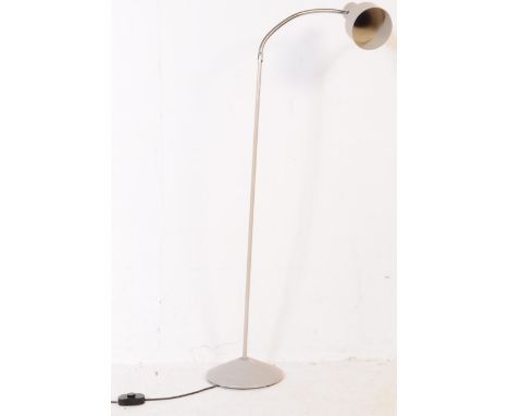 A mid 20th century circa 1970s grey standard floor standing lamp. The lamp having conical shade with gooseneck and tubular sh