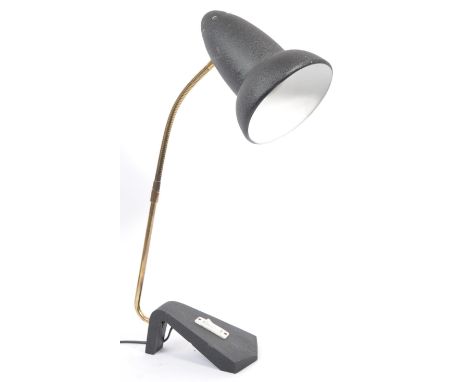 Boris Lacroix - A 1950s brass and ebonised stainless steel adjustable standard lamp light in the manner of Boris Lacroix. Wit