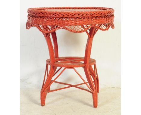 A 1900'S - 1920s Conservatory / Orangery&nbsp; &nbsp;painted bamboo wicker occasional lamp table. Of circular form with woven