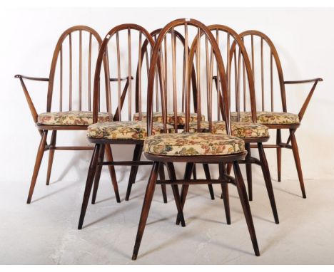 Lucian Ercolani for Ercol Furniture - Mid 20th century six chairs (two being carvers) in the Quaker pattern with spindle hoop