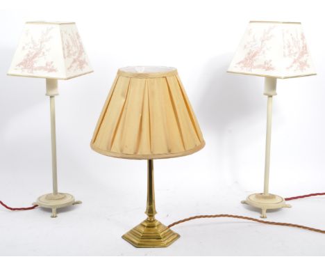 Laura Ashley - A pair of late 20th century circa 1980s Laura Ashley table desk lamps. Having Laura Ashley lamp shades with pe