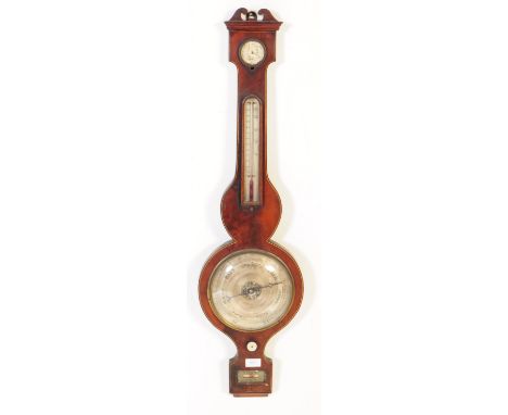 Early 19th century G Fagioli of London mahogany mercury cased wall barometer (AF)&nbsp; Swan pediment over thermometer and dr