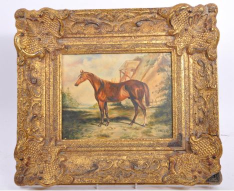 Oil on board panel painting, after George Stubbs (British&nbsp;1756-1815). The painting depicting a thoroughbred horse, in a 