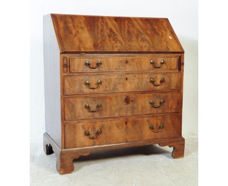 18th century George III walnut bureau desk. Raised on bracket feet with chest of drawers having fully appointed bureau atop. 