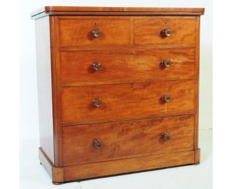 A Victorian 19th century mahogany 2&nbsp; over 3 chest of drawers. The chest being raised on&nbsp; plinth base having short o