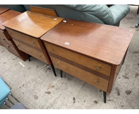 A LEBUS TEAK AND BIRDSEYE MAPLE TWO DRWER CHEST AND ONE OTHER (CUT DOWN DRESSING TABLE) 