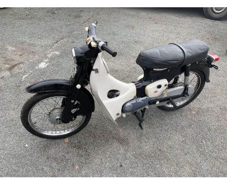 A 1963 HONDA C100 MOTORCYCLE. 50 CC. A USA IMPORT WITH NOVA CERTIFICATE TO REGISTER A V5 WITH AN AGE RELATED PLATE. A VERY SO