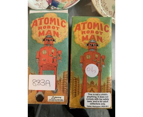 TWO BOXED SCHYLLING WIND UP 'ATOMIC ROBOT MAN' - BOTH WITH KEYS 