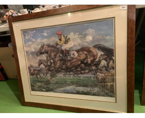 A LARGE WOODEN FRAMED LIMITED EDITION PRINT BY CLAIRE EVA BURTON 950 CMS X 800 CMS 