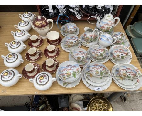A LARGE QUANTITY OF CERAMIC WARE TO INCLUDE ORIENTAL STYLE COFFEE SERVICE ETC 