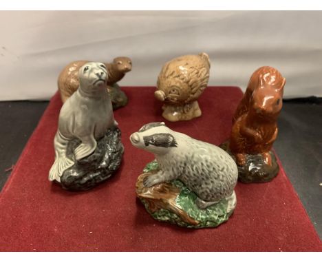 FIVE BESWICK SCOTCH WHISKEY ANIMAL FLASKS 