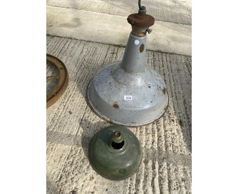 TWO INDUSTRIAL ENAMEL LIGHT FITTINGS 