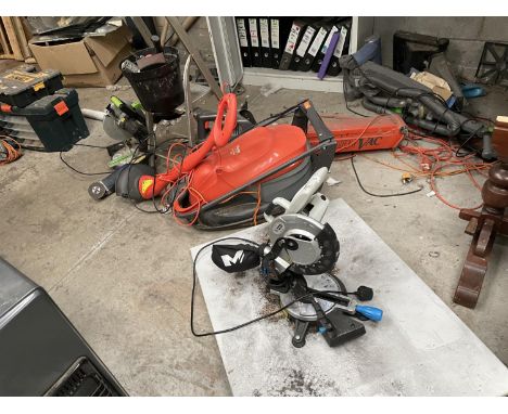 A QUANTITY OF TOOLS TO INCLUDE A MACALLISTER SAW, A FLYMO AND STEP LADDER ETC THIS ITEMS TO BE COLLECTED FROM THE WAREHOUSE A