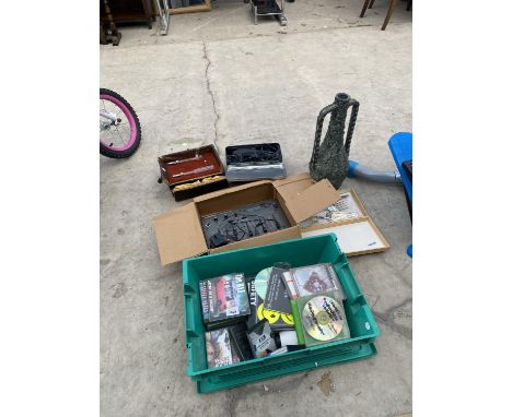 AN ASSORTMENT OF ITEMS TO INCLUDE A STEREO SOUND MIXER, CDS AND SILVER PLATED FLATWARE ETC 