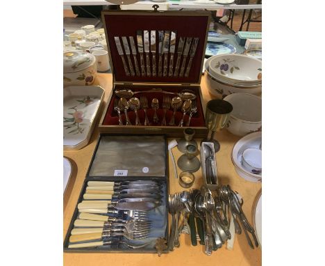 A COLLECTION OF SILVER PLATED FLATWARE, ETC TO INCLUDE A CANTEEN OF CUTLERY 