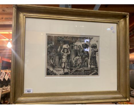 A GILT FRAMED PRINT 'THE BRICKYARDS OF ENGLAND - CHILDREN CARRYING THE CLAY' C.1817 