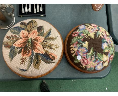 TWO TAPESTRY TOPPED FOOTSTOOLS 