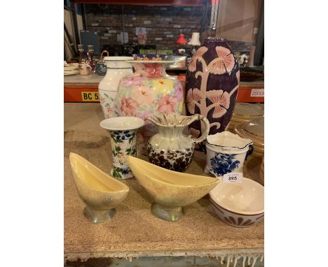 THREE LARGE VASES AND A FURTHER SELECTION OF CERAMIC WARE 
