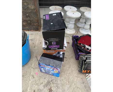 AN ASSORTMENT OF ITEMS TO INCLUDE A TEA EXPRESS, A SPEAKER SYSTEM ETC 