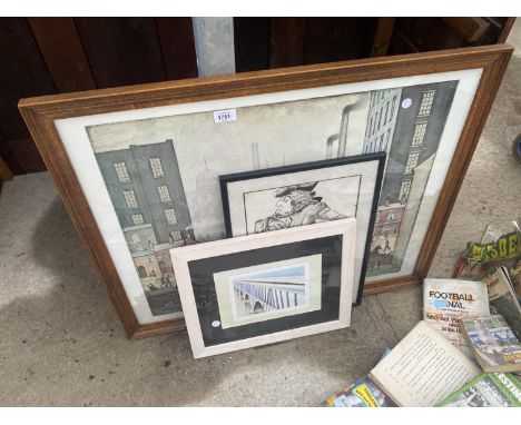 A&nbsp; L S LOWRY FRAMED PRINT, A LOWRY BOOK AND TWO FURTHER FRAMED PRINTS