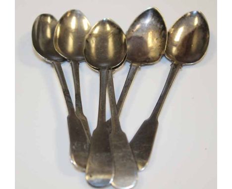 SET OF SIX 19TH CENTURY SILVER SCOTTISH PROVINCIAL FIDDLE PATTERN TEASPOONS
marked for Dumfries, 1820s, marked 'K' and 'H' wi