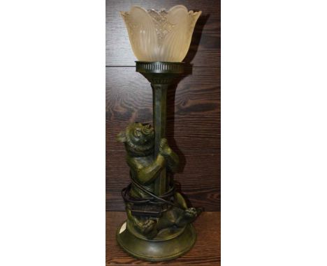 AFTER MENE: A BEAR TABLE LAMP
a cast sculpture mounted as a table lamp, marked "MENE" to side of base, 38cm high excluding la