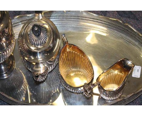 SILVER PLATED FOUR PIECE TEA SET AND TRAY 