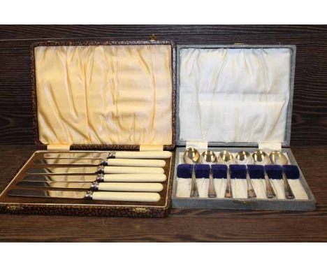 TWO SETS OF CUTLERY 
including set of six Glen Plate & Cutlery Co., Sheffield knives, along with set of six EPNS tea spoons