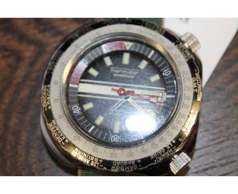 MEN'S THERMIDOR WORLD TIME DIVER STYLE WATCH
the black dial with luminous baton hour markers, rotating bezel with world time 