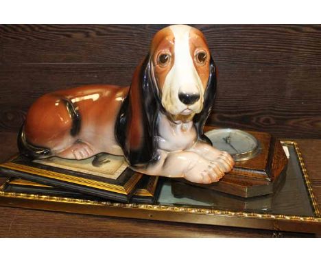 GROUP OF MIXED COLLECTABLES
including a ceramic dog, brass framed mirror, two decorative pictures, barometer, etc.