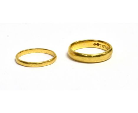 22CT GOLD WEDDING BANDS Two wedding bands, one plain, ring size P and one faceted, ring size M 1/2.  Hallmarked 22 Birmingham