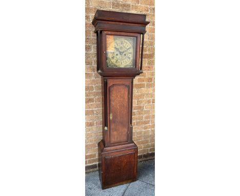 A LONGCASE CLOCK  the brass dial with Roman numerals, seconds dial and date aperture and contained in an oak case, height 190