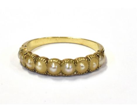ANTIQUE HALF PEARL 18CT GOLD RING Tests as 18ct gold and mille grain set with nine half pearls, in original fitted case.  Rin
