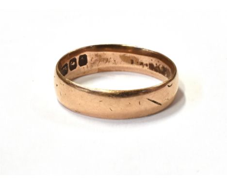 9CT GOLD WEDDING BAND 4.4mm wide, plain band, ring size M 1/2, hallmarked 375 Birmingham 2019.  Weight 2.4 grams