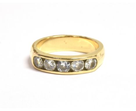 14CT GOLD &amp; DIAMOND ETERNITY RING 4.6mm wide channel set head with five round brilliant cut diamonds, est TDW 1.00 carats