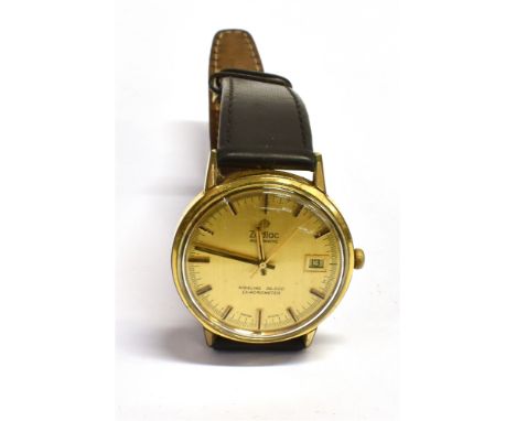 ZODIAC AUTOMATIC KINGLINE CHRONOMETER Gold plated round case, 34.5mm diameter, gold coloured dial, hands and batons, date at 