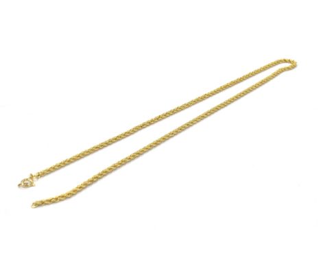 18CT GOLD CHAIN NECKLACE 40cm long rope link, with bolt ring clasp (broken).  Weight 2.3 grams