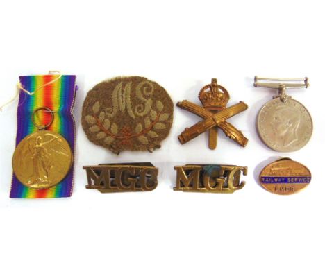 MILITARIA - ASSORTED  comprising a Victory Medal (43202 A. CPL. J.S. HINSBY. M.G.C.); M.G.C. cap badge; pair of M.G.C. should