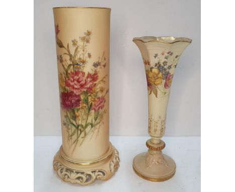 Two Royal Worcester blush ivory vases, one in tubular form (2)27 cm 22 cm tallBoth in fine condition without chips or cracks 