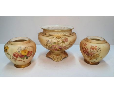 Three Royal Worcester blush ivory items to include a fern pot (3)Fern pot measures 14 cm high 