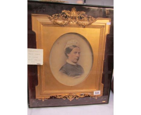 A Victorian portrait in gilded frame under glass (glass case a/f)