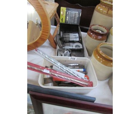 A mixed lot of tools including drill bits, spanners etc