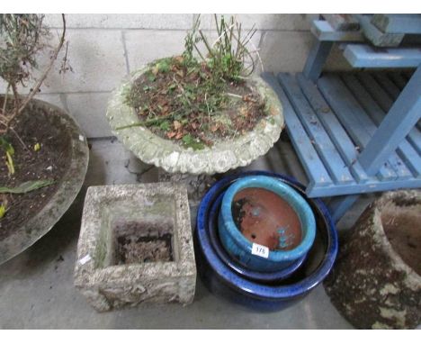3 glazed ceramic garden pots and 2 others