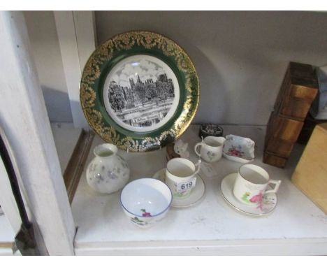 A mixed lot of china including 2 James Kent cups and saucers, Crown Derby dish etc