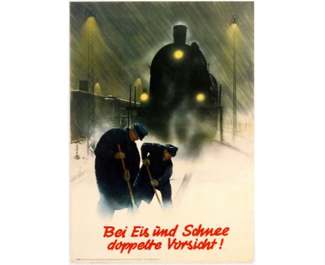 Original vintage German propaganfa poster Caution for Ice and Snow! (Bei Eis und Schnee doppelte Vorsicht). Good condition, c