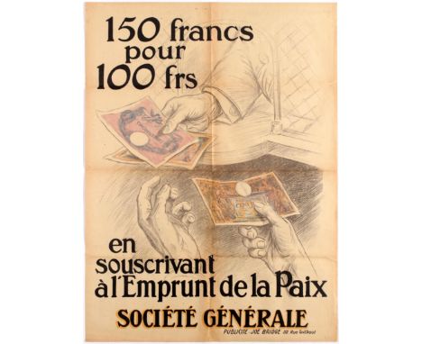 Original vintage propaganda poster Societe Generale Loan of Peace. Good condition, folded, creases on margins, small tear on 