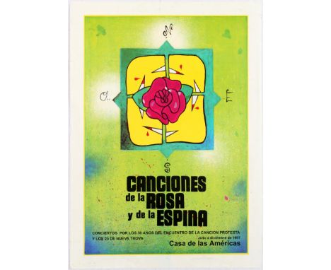 Original vintage advertising poster Canciones de la Rosa y de la Espina promoting concerts for 30 years since Cancion Protest