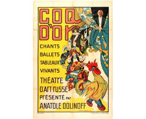 Original vintage theatrical song and dance advertising poster for the Coq d'Or chants ballets tableaux vivants Theatre d'Art 