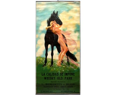 Original vintage advertising poster Quality of Old Whiskey (La Calidad Se impone Whisky Old Parr). Great Art Deco illustratio