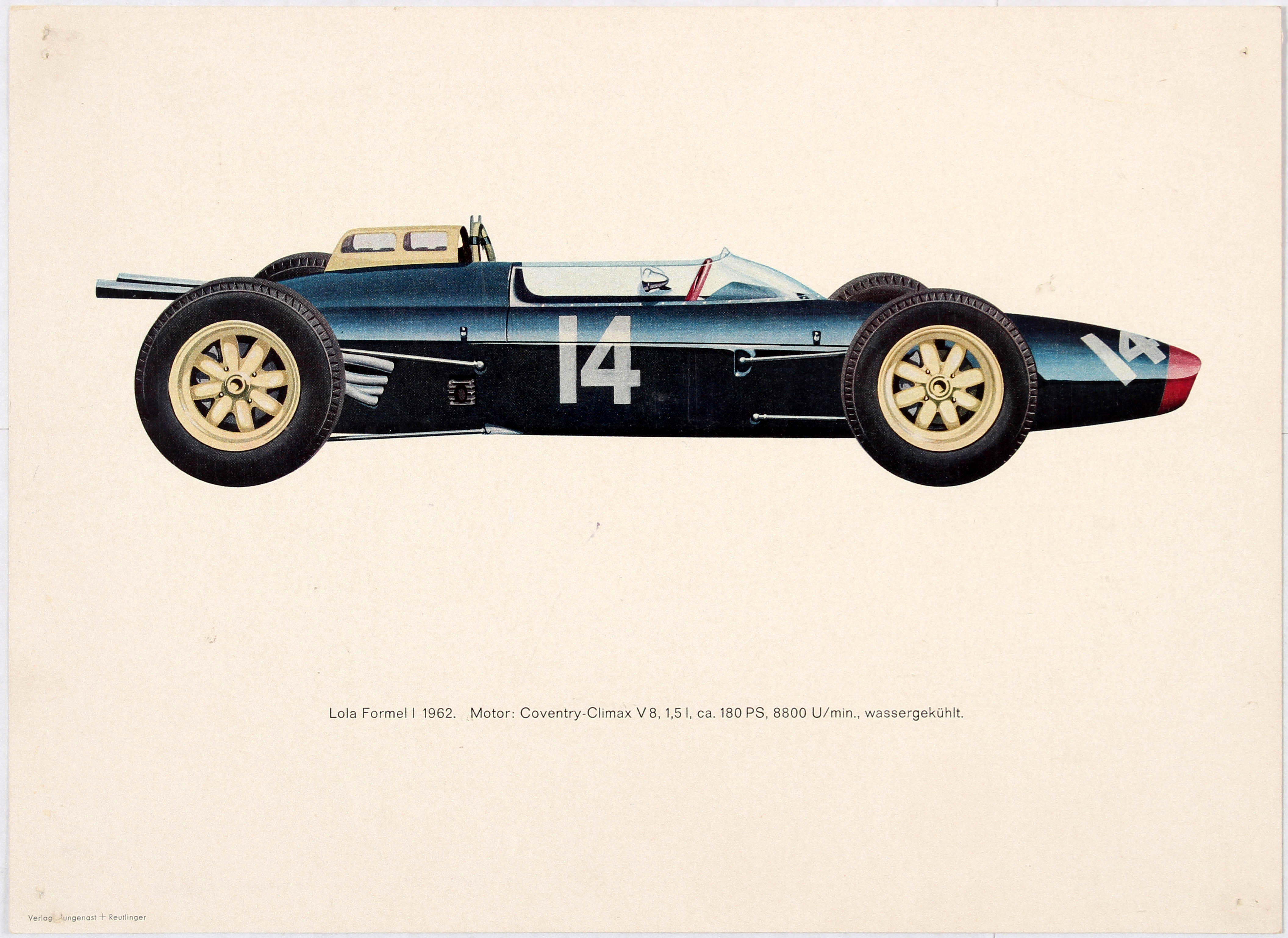 Original vintage advertising folder set of 6 poster Formula 1 BRM, Cooper, Ferrari, Lola, Lotu